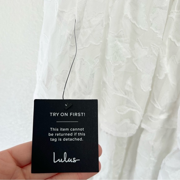 Lulus Grace and Beauty White Burnout Floral Print Tiered Dress Size Medium NWT - Picture 8 of 15